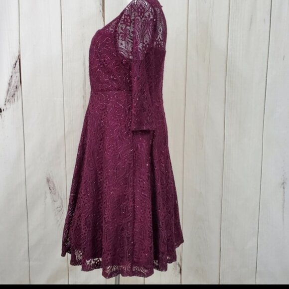 Torrid Formal Dress Sequins Burgundy Lace Gown  | Wedding Guest - Picture 4 of 12
